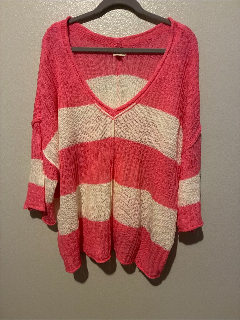 Striped V-Neck Oversized summer Sweater in Pink and Cream